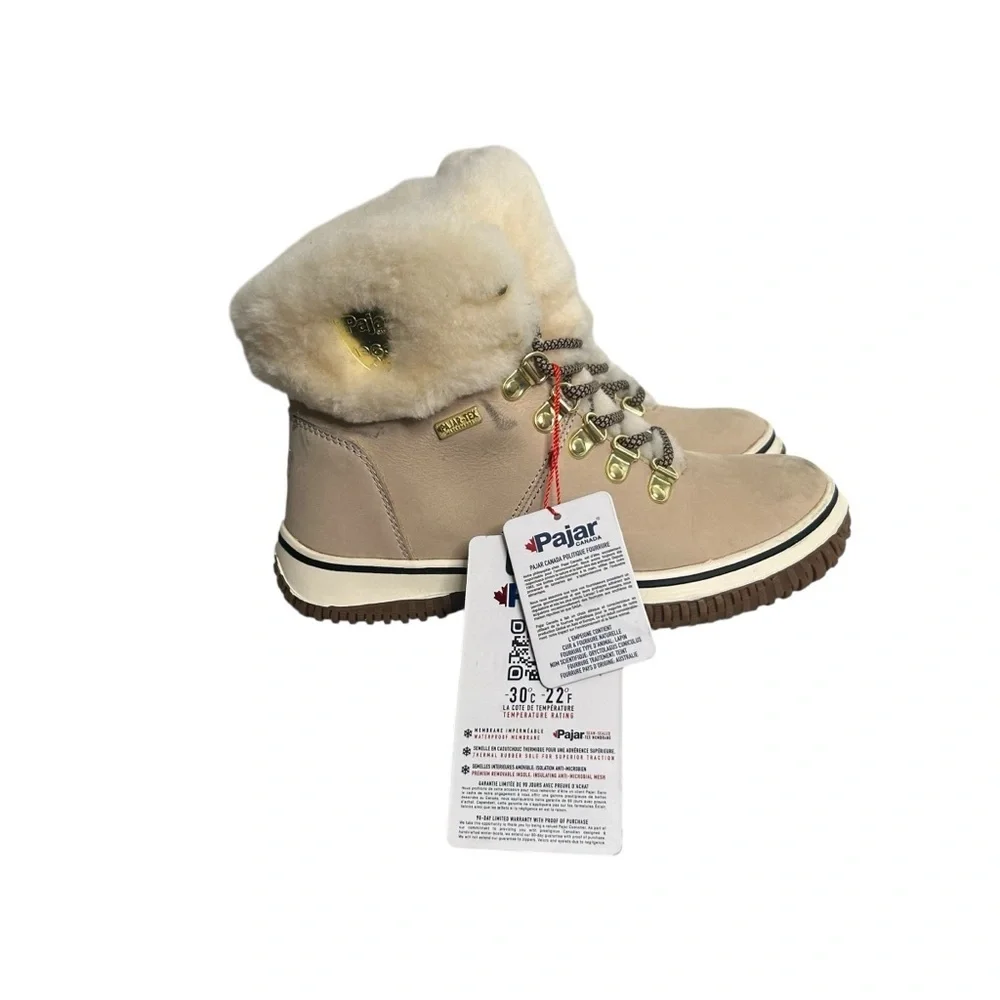 Pajar Galat Ankle Sheepskin Snow Waterproof Leather Boot Sand Women’s Size 6-6.5